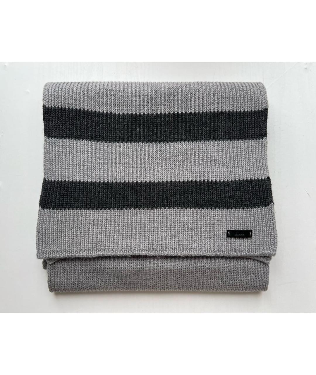 HUGO BOSS Серый шерстяной шарф, фото 3