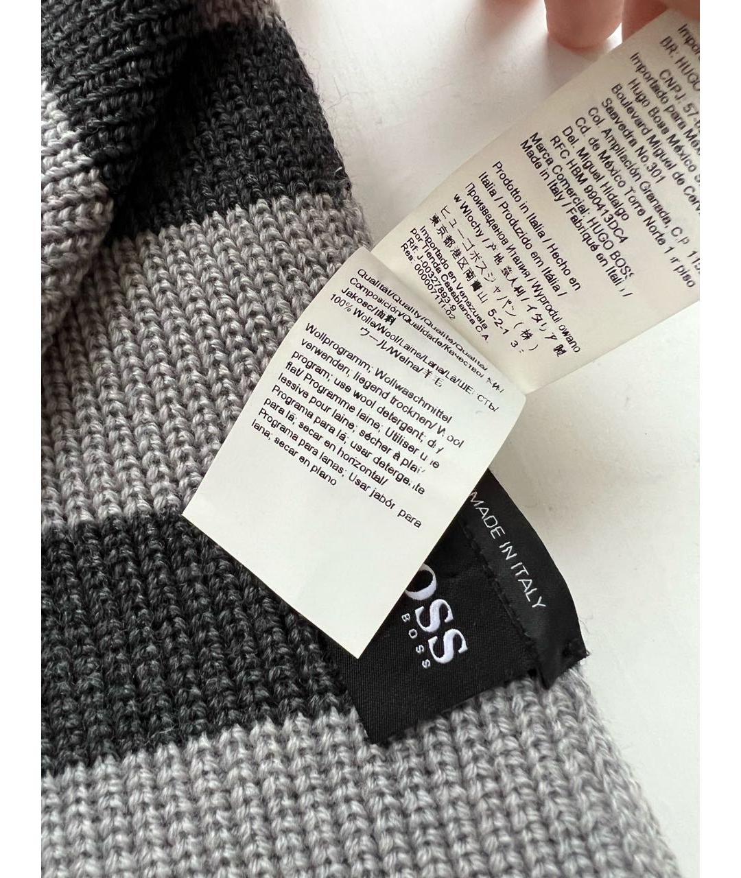 HUGO BOSS Серый шерстяной шарф, фото 6