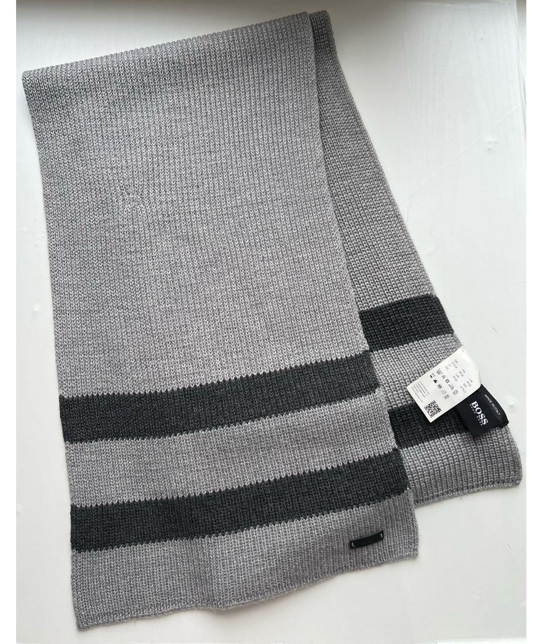 HUGO BOSS Серый шерстяной шарф, фото 2