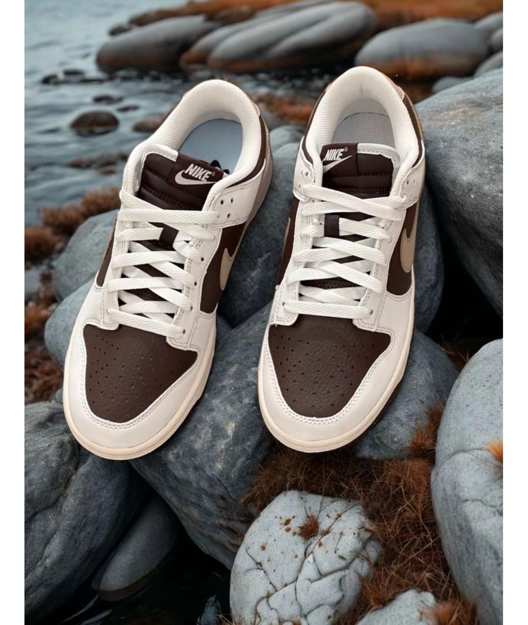 NIKE Коричневые кожаные низкие кроссовки / кеды, фото 3