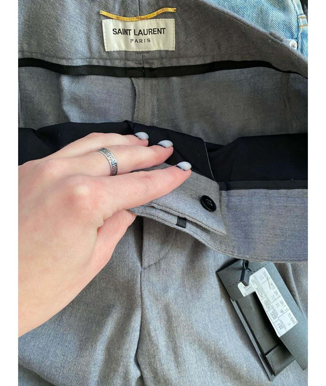 SAINT LAURENT Серые шерстяные прямые брюки, фото 8