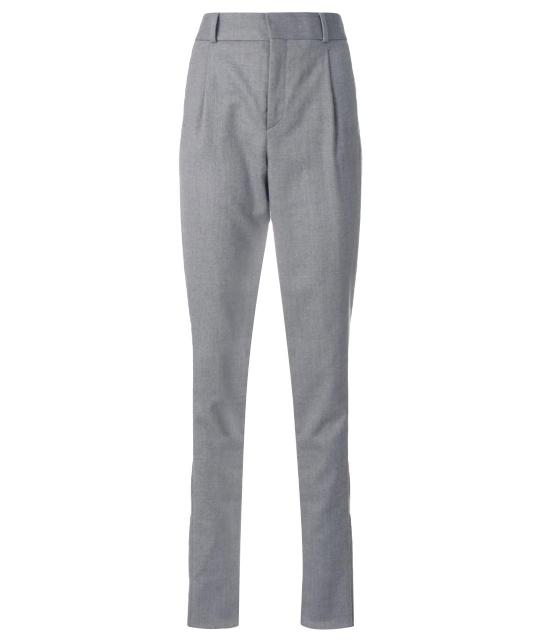 SAINT LAURENT Серые шерстяные прямые брюки, фото 1