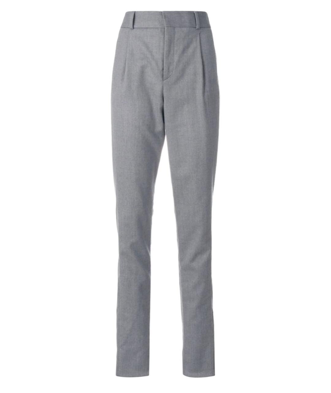 SAINT LAURENT Серые шерстяные прямые брюки, фото 9