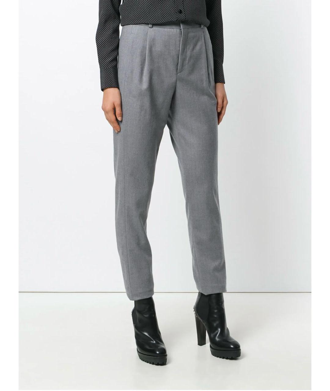SAINT LAURENT Серые шерстяные прямые брюки, фото 3