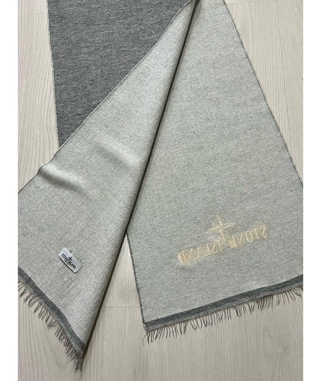 STONE ISLAND Серебрянный шерстяной шарф, фото 4