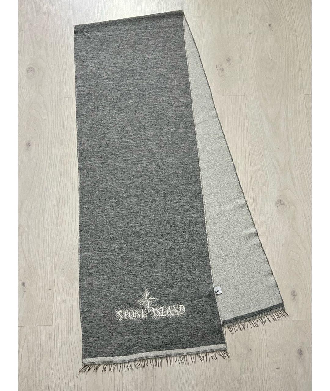 STONE ISLAND Серебрянный шерстяной шарф, фото 5