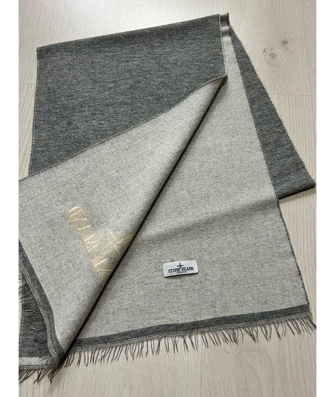 STONE ISLAND Серебрянный шерстяной шарф, фото 3
