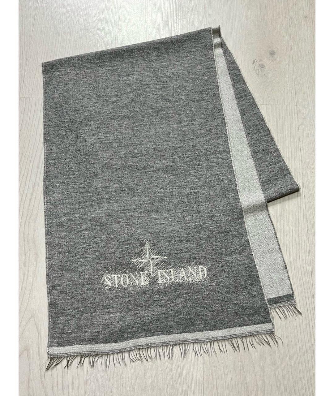 STONE ISLAND Серебрянный шерстяной шарф, фото 8