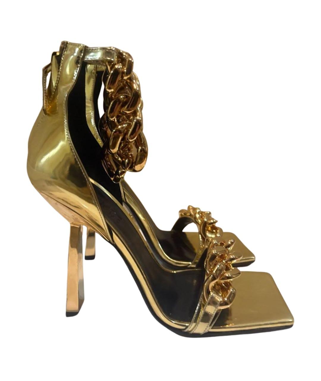 VERSACE Золотые кожаные босоножки, фото 1