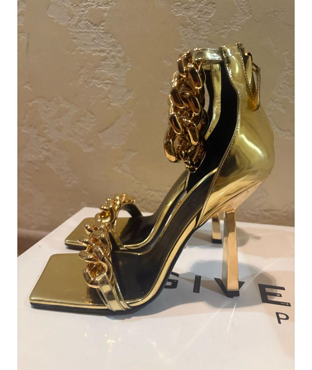 VERSACE Золотые кожаные босоножки, фото 6