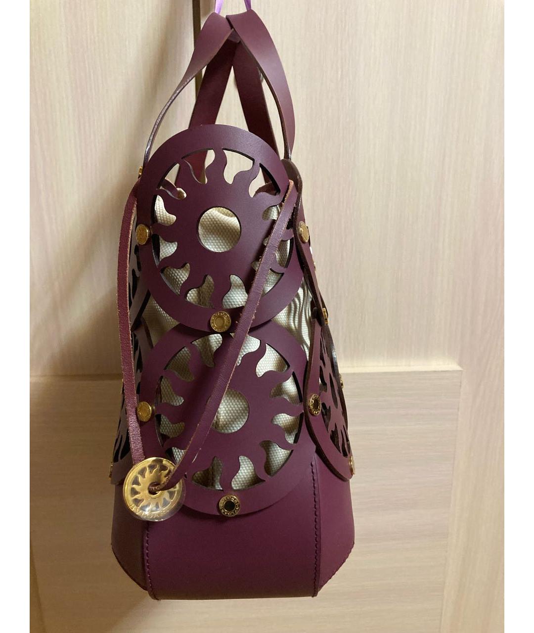 BVLGARI Бордовая кожаная сумка с короткими ручками, фото 3