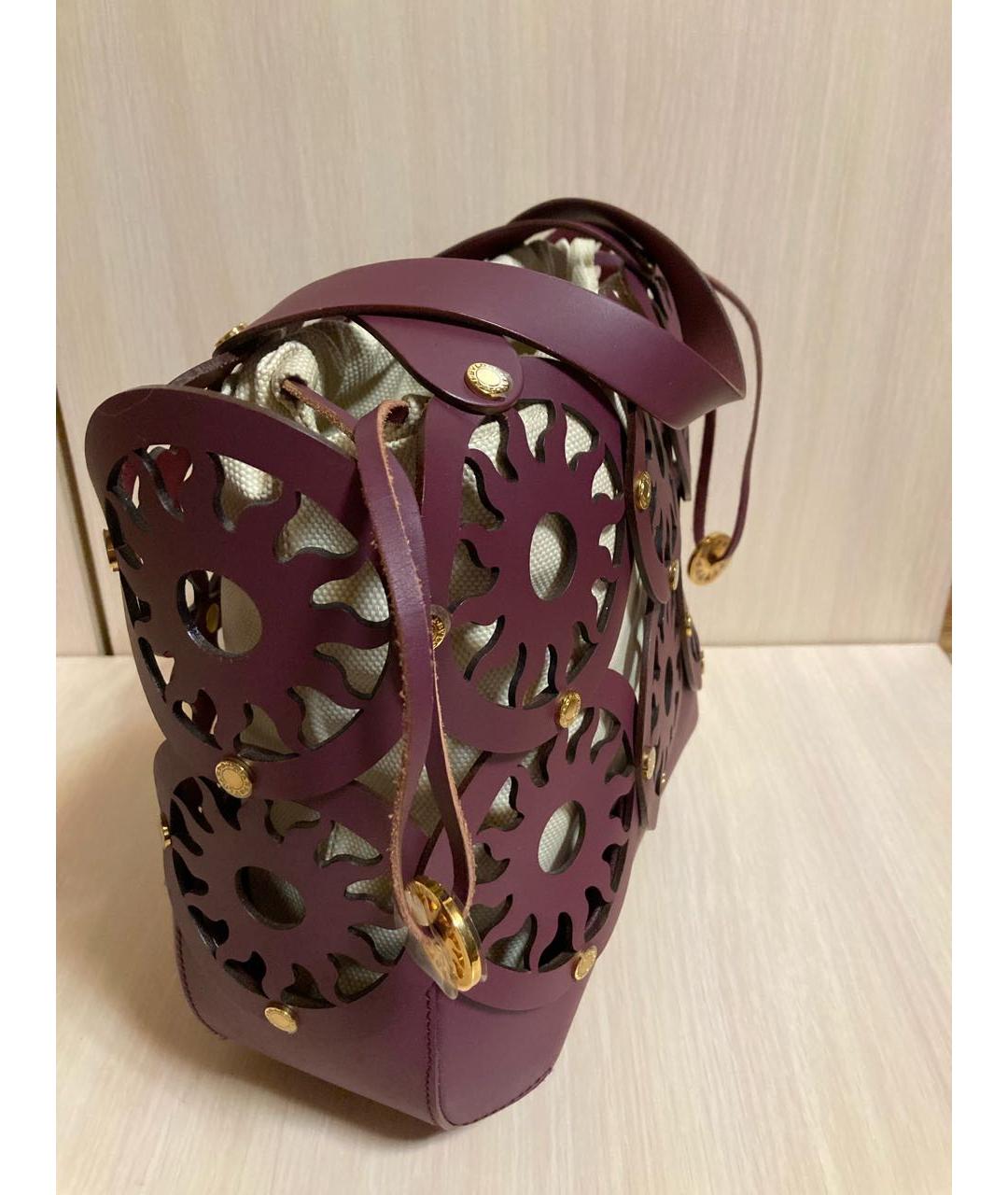 BVLGARI Бордовая кожаная сумка с короткими ручками, фото 2