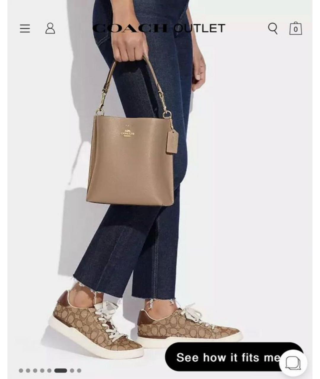 COACH Бежевая кожаная сумка через плечо, фото 6