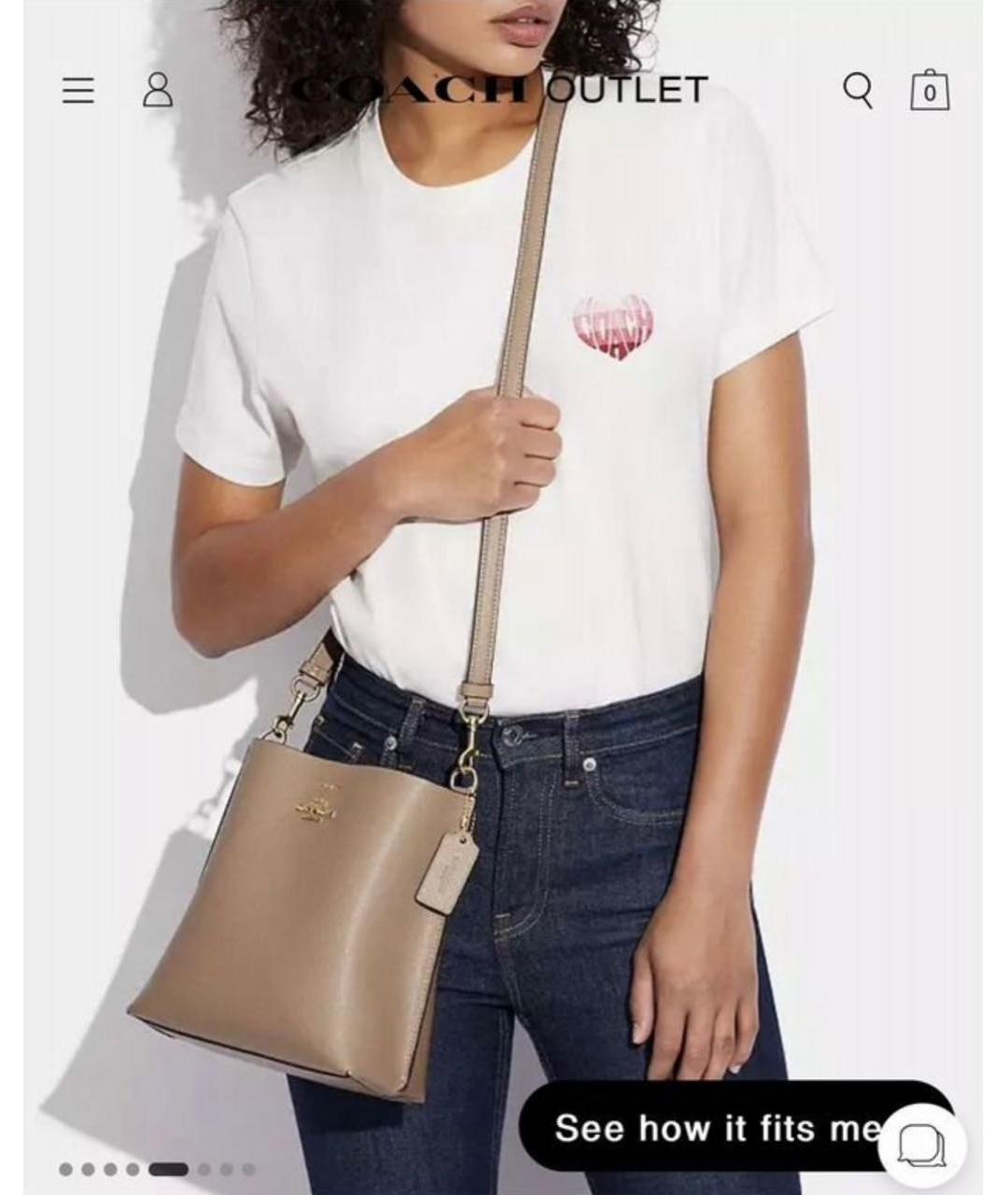 COACH Бежевая кожаная сумка через плечо, фото 5