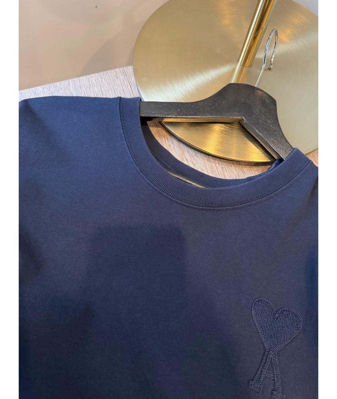Ami Paris Темно-синяя хлопковая футболка, фото 7