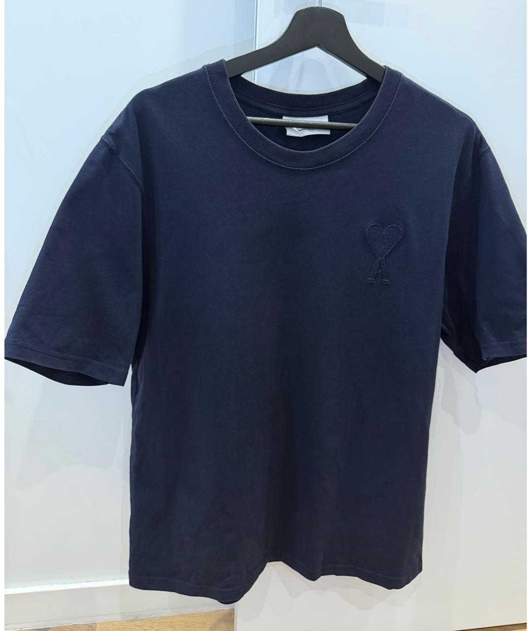 Ami Paris Темно-синяя хлопковая футболка, фото 3