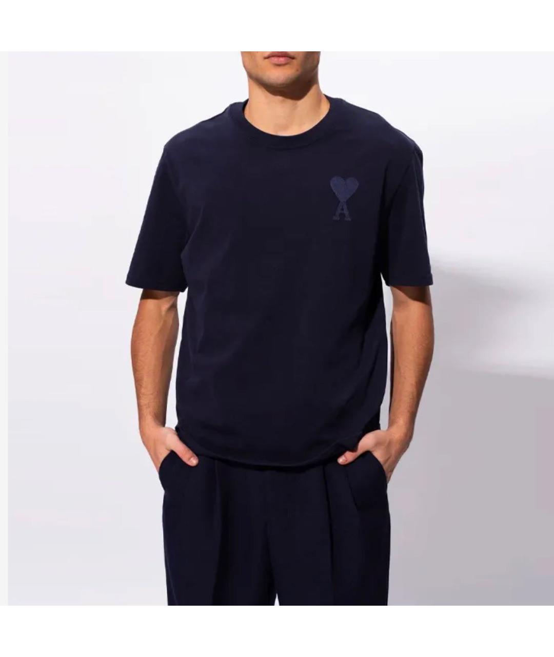 Ami Paris Темно-синяя хлопковая футболка, фото 2