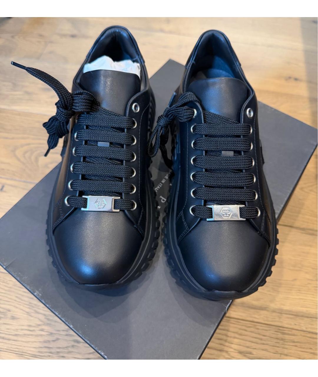 PHILIPP PLEIN Черные кожаные кеды, фото 2