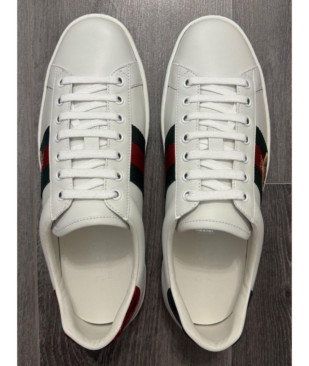 GUCCI Белые кожаные низкие кроссовки / кеды, фото 4