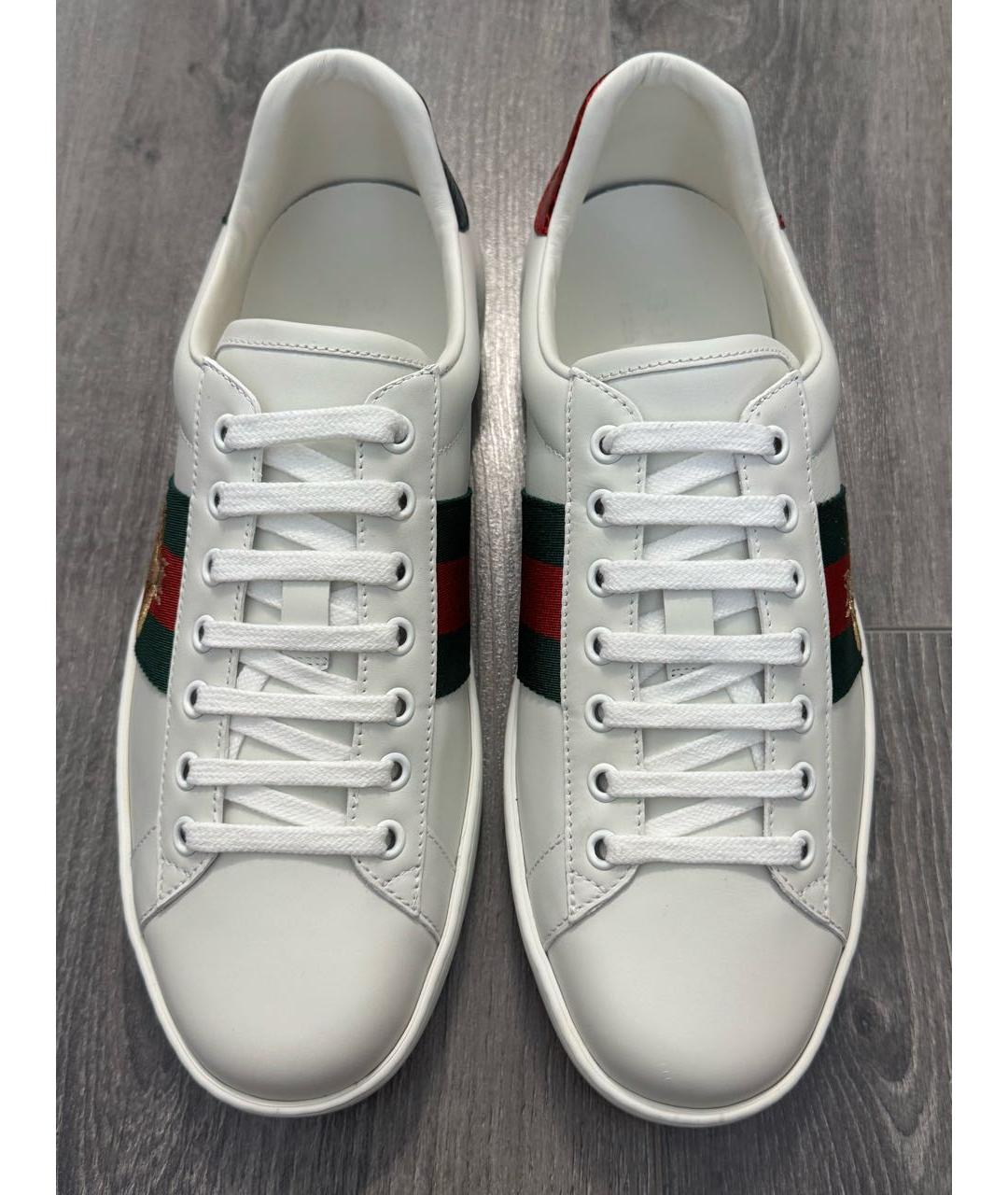 GUCCI Белые кожаные низкие кроссовки / кеды, фото 3