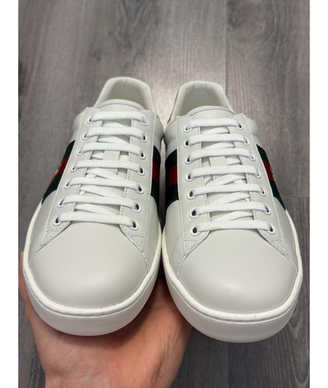 GUCCI Белые кожаные низкие кроссовки / кеды, фото 2