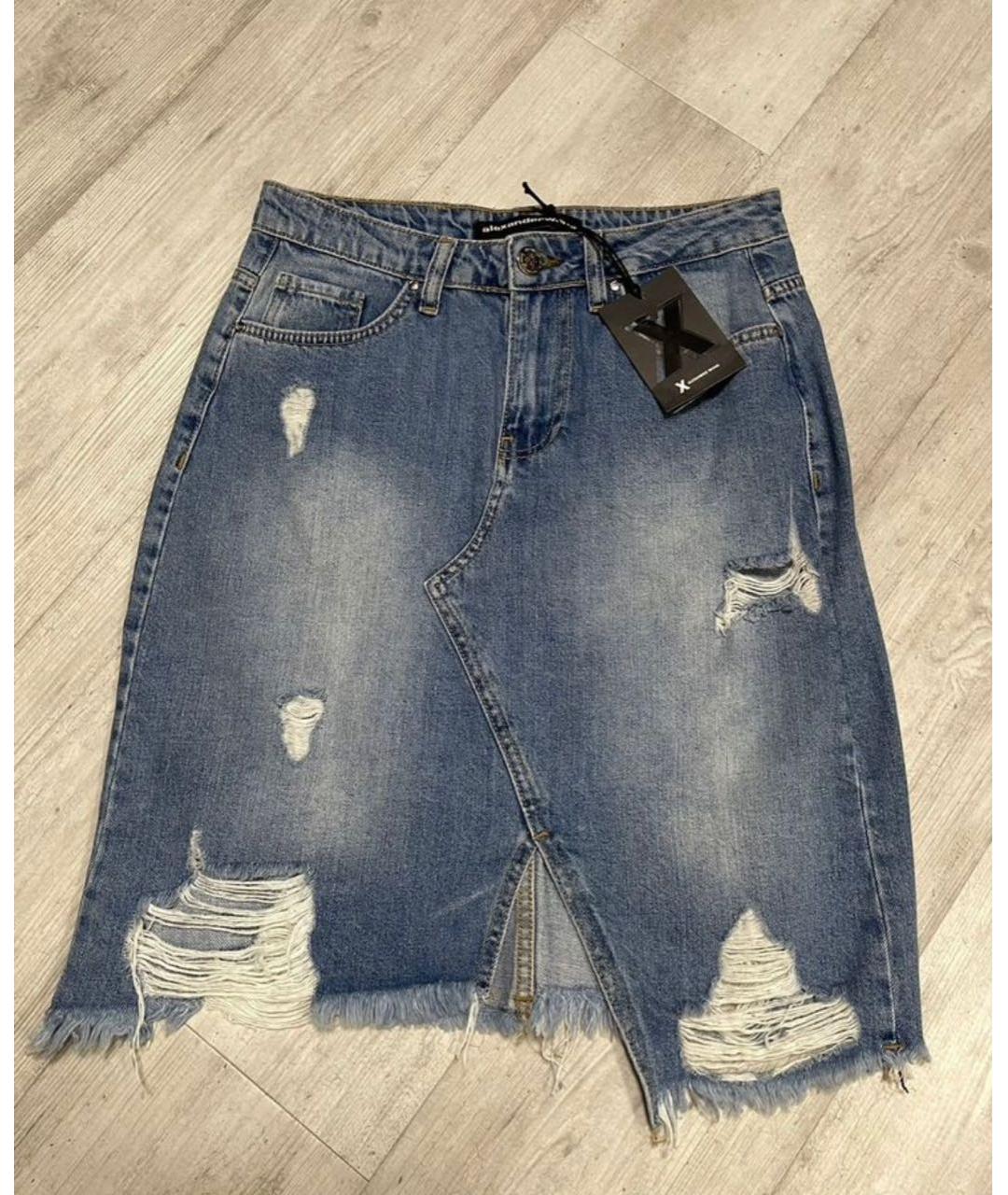 ALEXANDER WANG Синяя деним юбка миди, фото 4