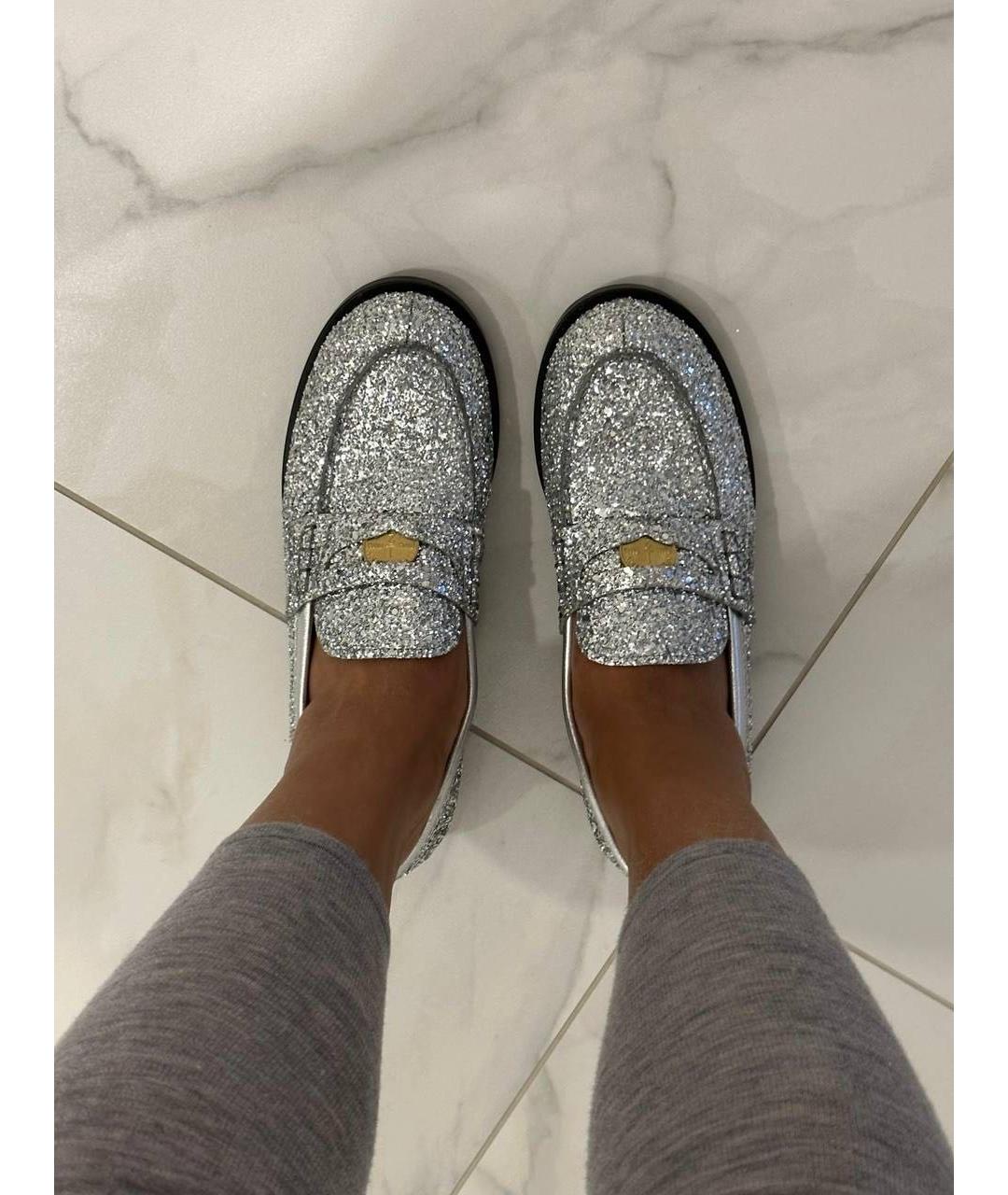 MIU MIU Серебряные кожаные лоферы, фото 2