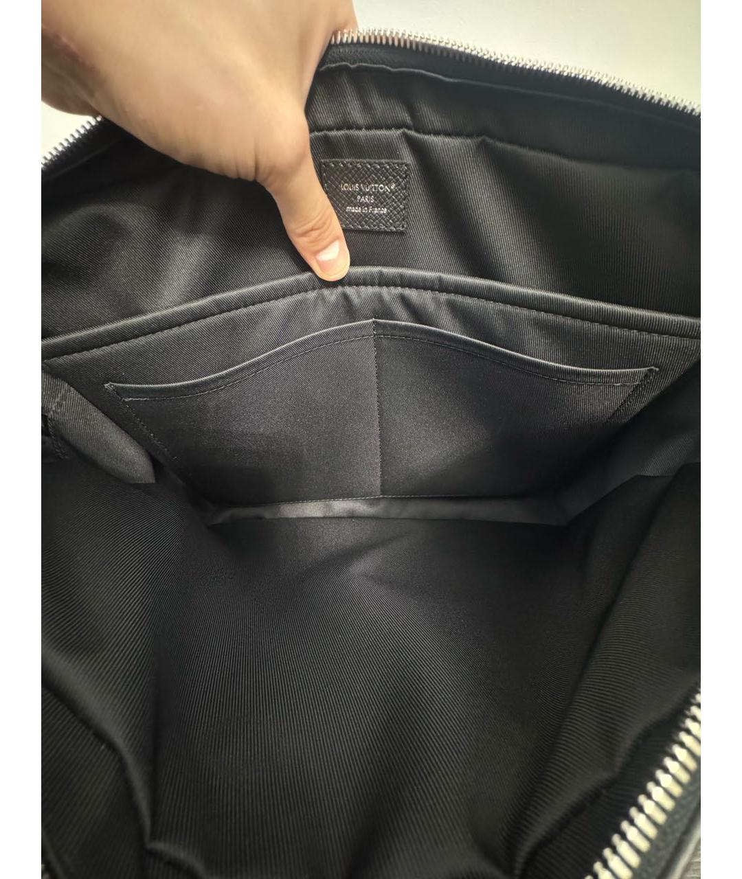 LOUIS VUITTON Черный кожаный портфель, фото 8