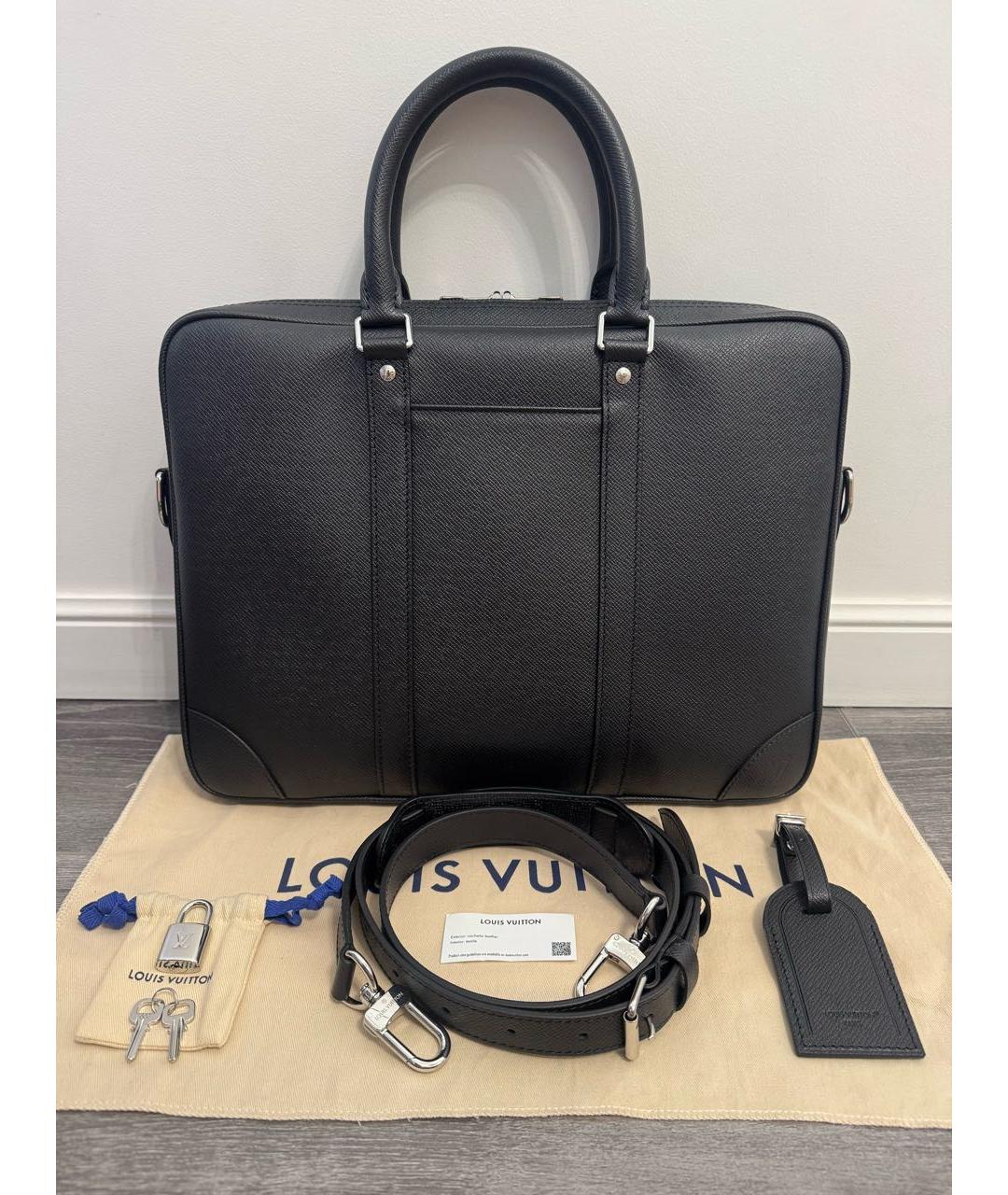 LOUIS VUITTON Черный кожаный портфель, фото 9