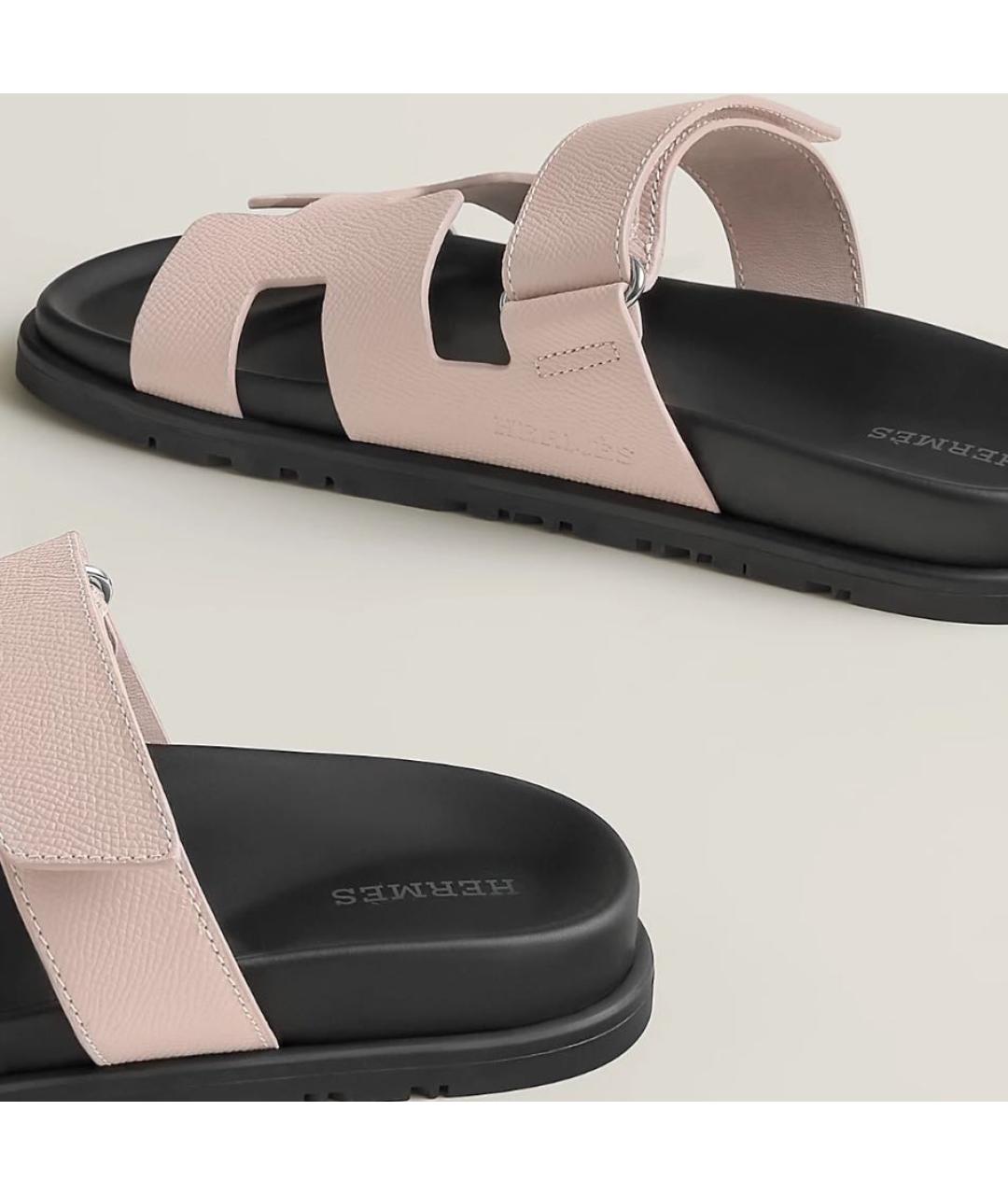 HERMES Розовые кожаные шлепанцы, фото 3