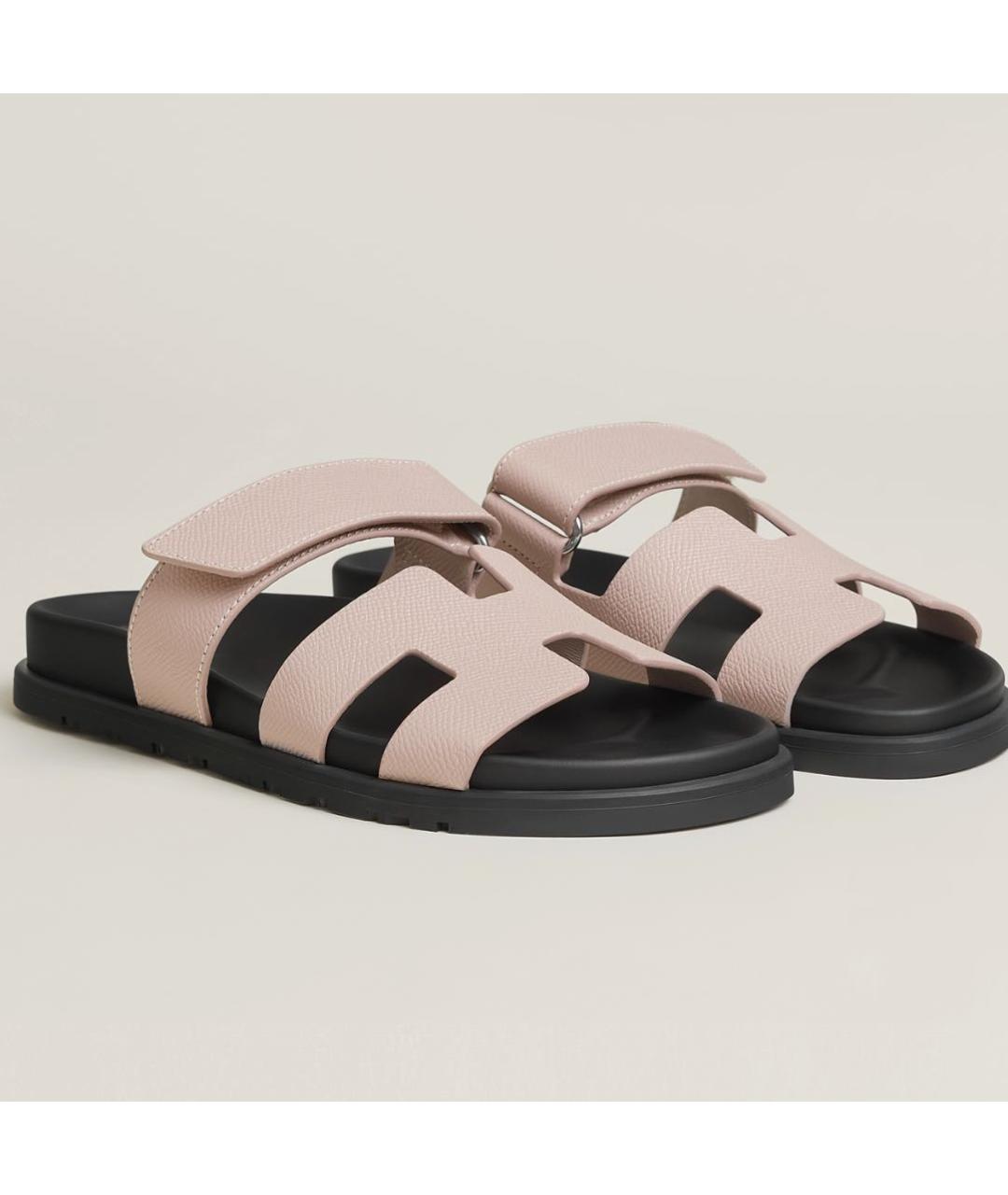 HERMES Розовые кожаные шлепанцы, фото 2