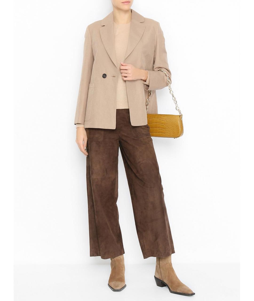 MAX MARA Коричневые замшевые прямые брюки, фото 7