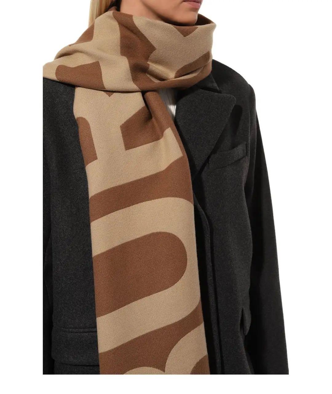 BURBERRY Коричневый шерстяной шарф, фото 8