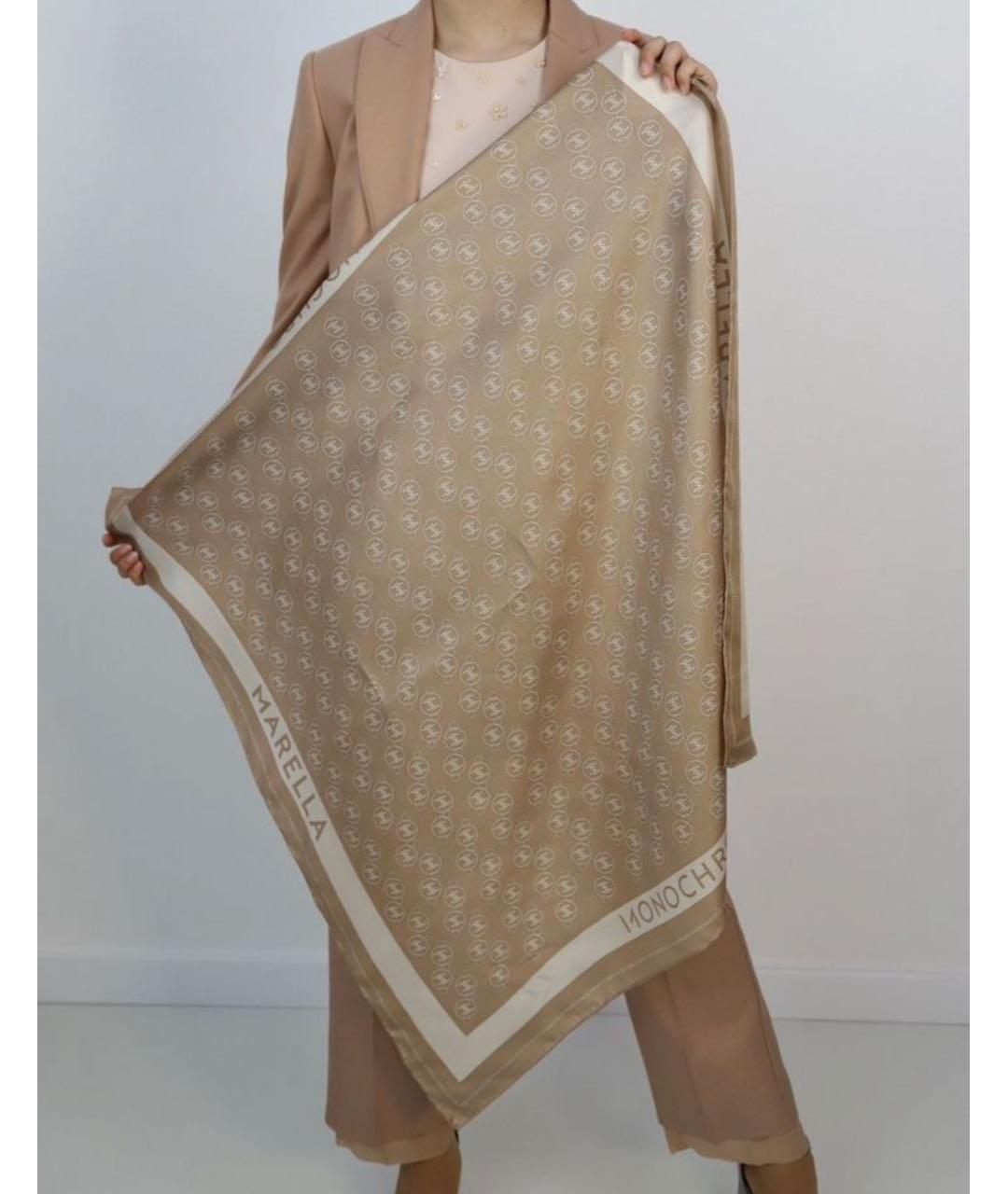 MAX MARA Бежевый шелковый платок, фото 5