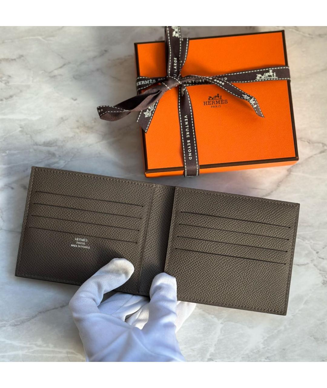 HERMES Серый кожаный кошелек, фото 3