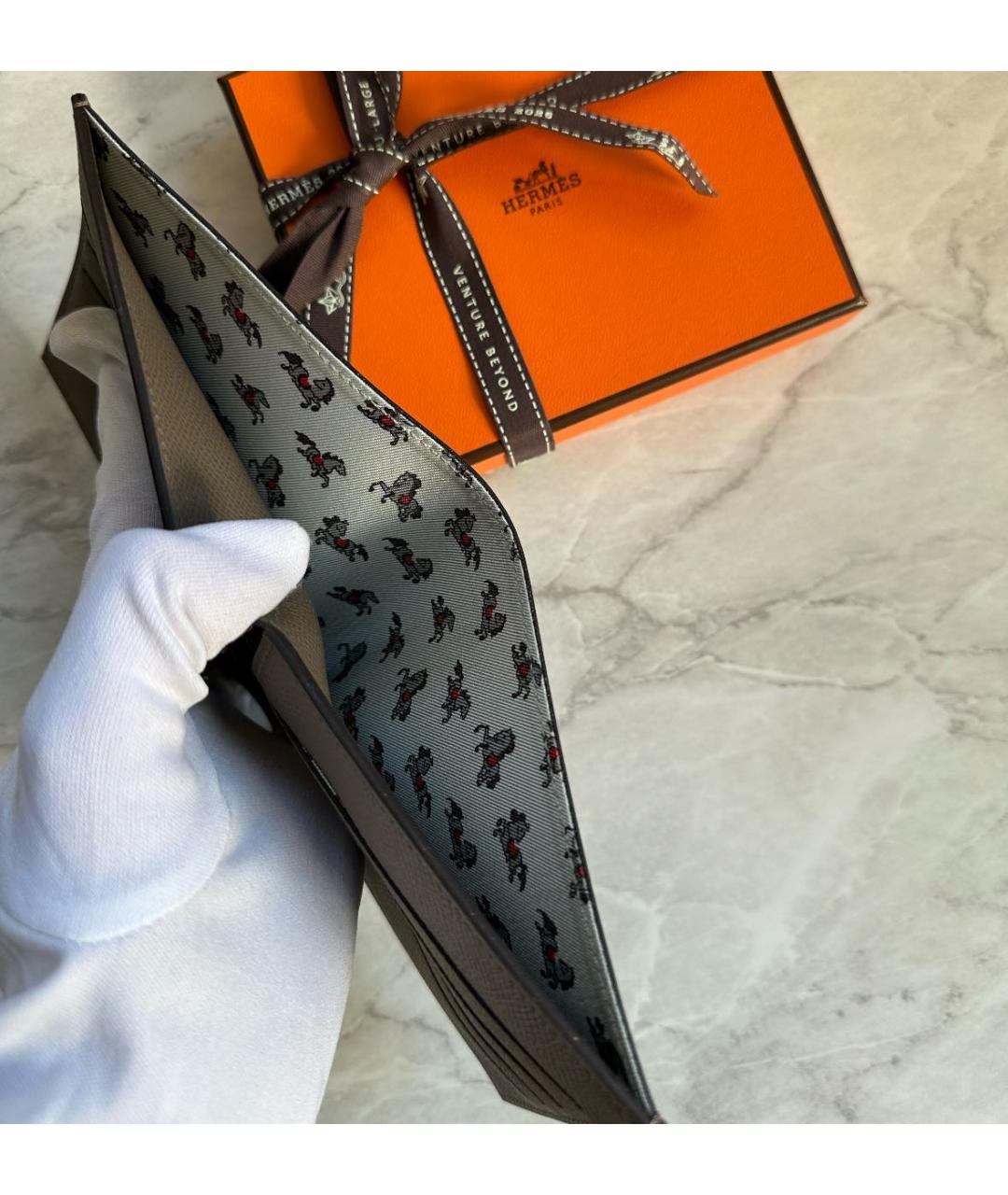 HERMES Серый кожаный кошелек, фото 4