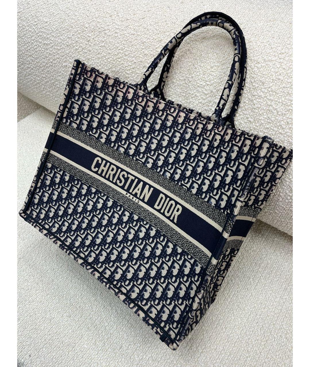 CHRISTIAN DIOR Темно-синяя тканевая сумка тоут, фото 5