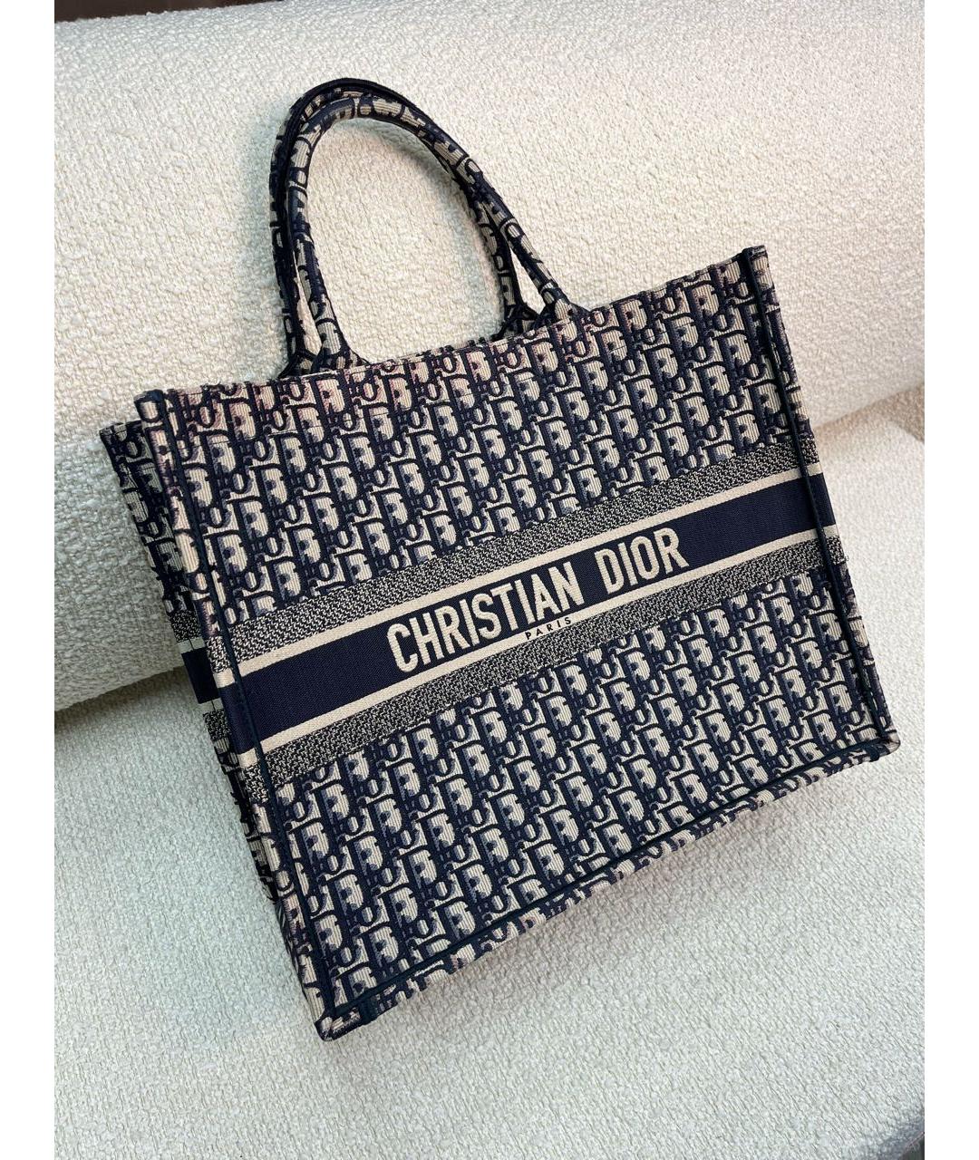 CHRISTIAN DIOR Темно-синяя тканевая сумка тоут, фото 2