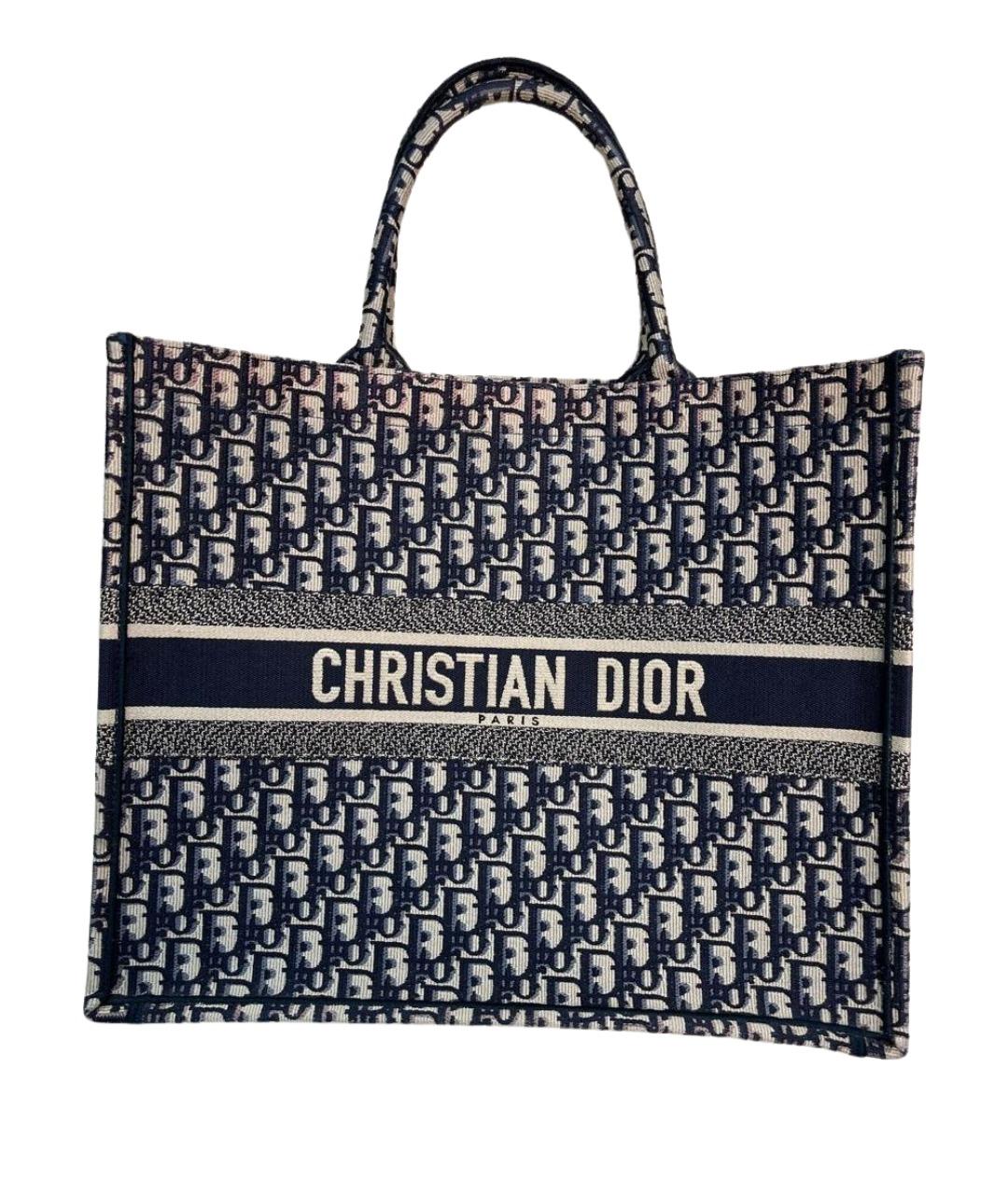 CHRISTIAN DIOR Темно-синяя тканевая сумка тоут, фото 1