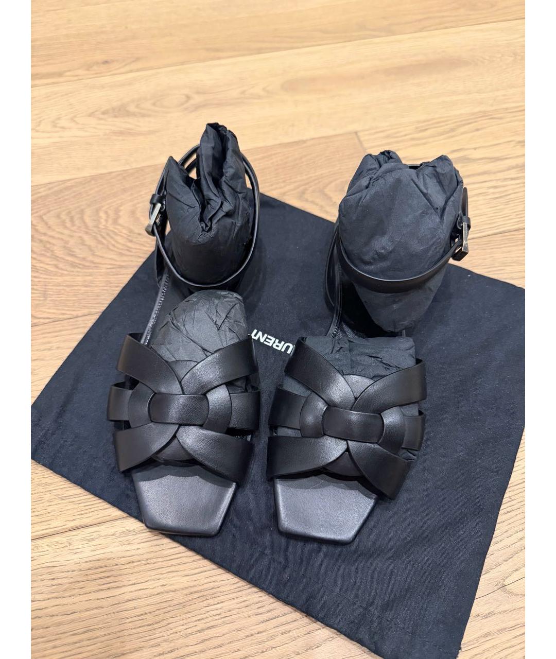 SAINT LAURENT Черные кожаные сандалии, фото 2