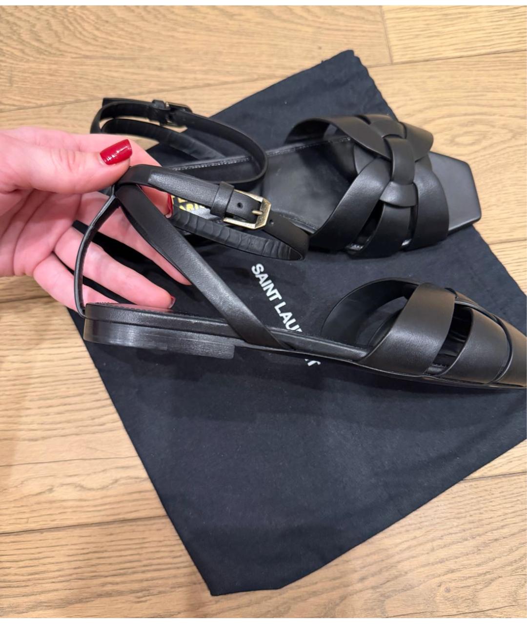 SAINT LAURENT Черные кожаные сандалии, фото 8