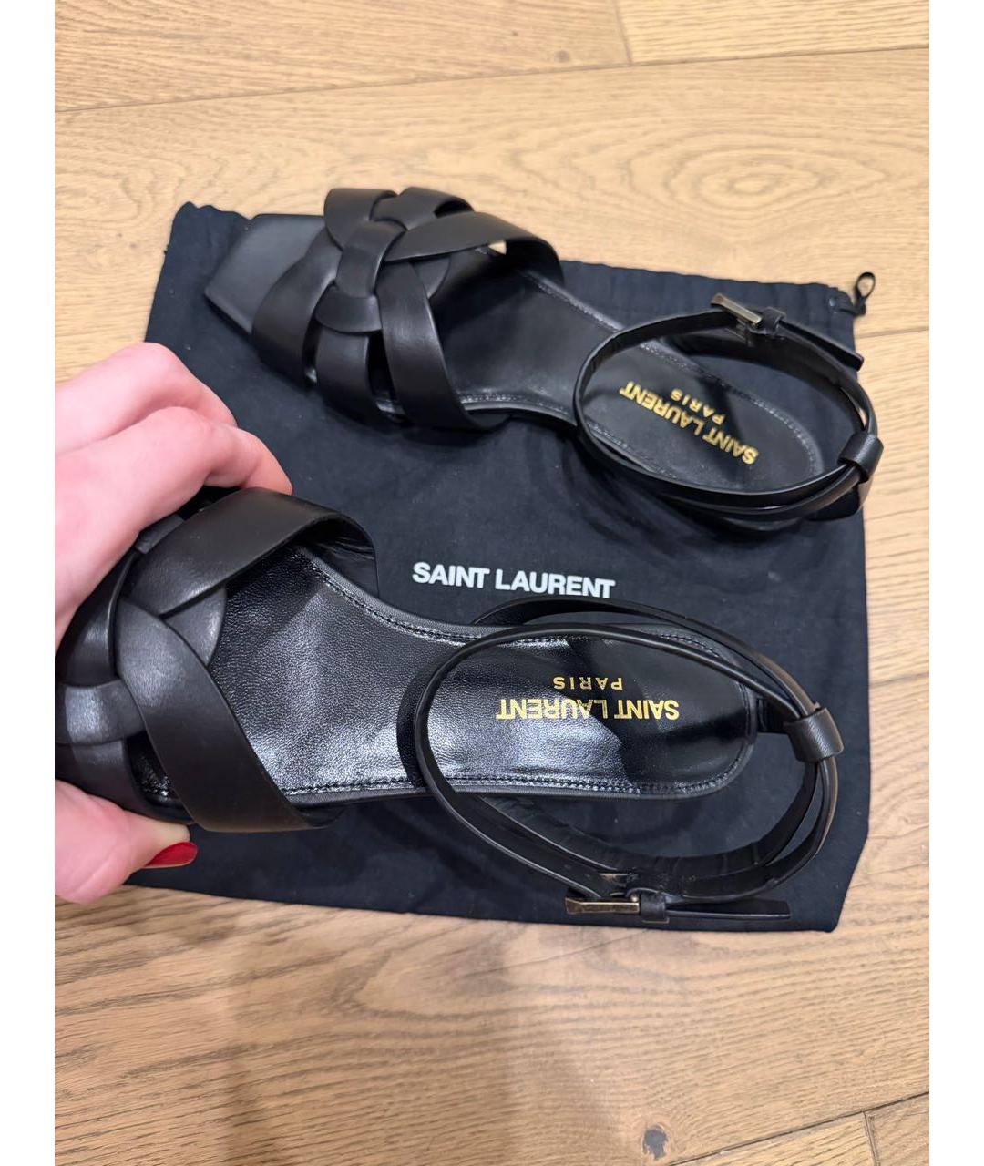 SAINT LAURENT Черные кожаные сандалии, фото 6