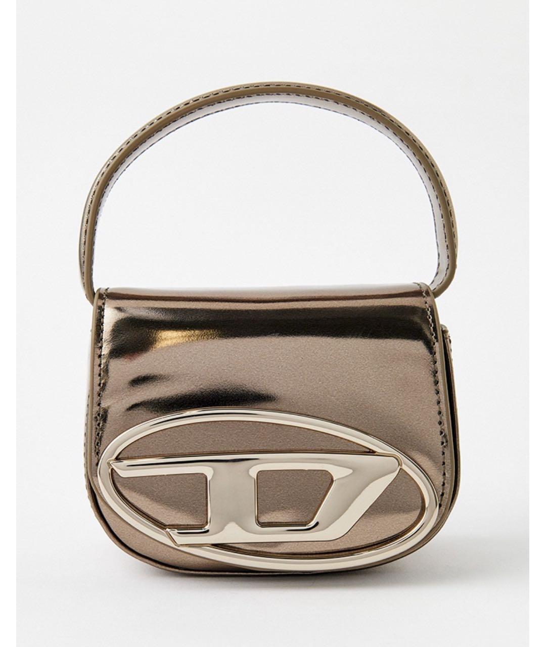 DIESEL Золотая кожаная сумка с короткими ручками, фото 6