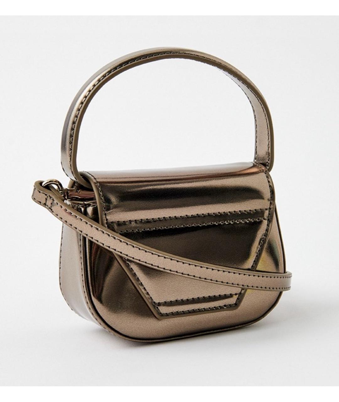 DIESEL Золотая кожаная сумка с короткими ручками, фото 3