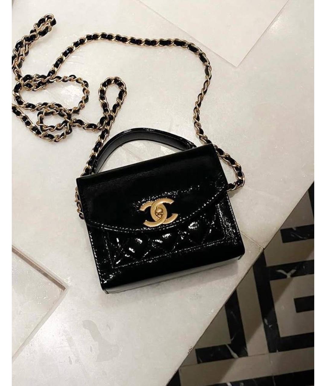 CHANEL Черная сумка через плечо из лакированной кожи, фото 7