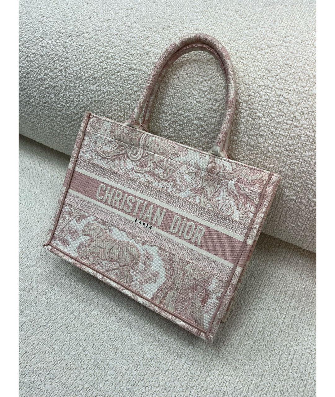 CHRISTIAN DIOR Розовая тканевая сумка тоут, фото 5