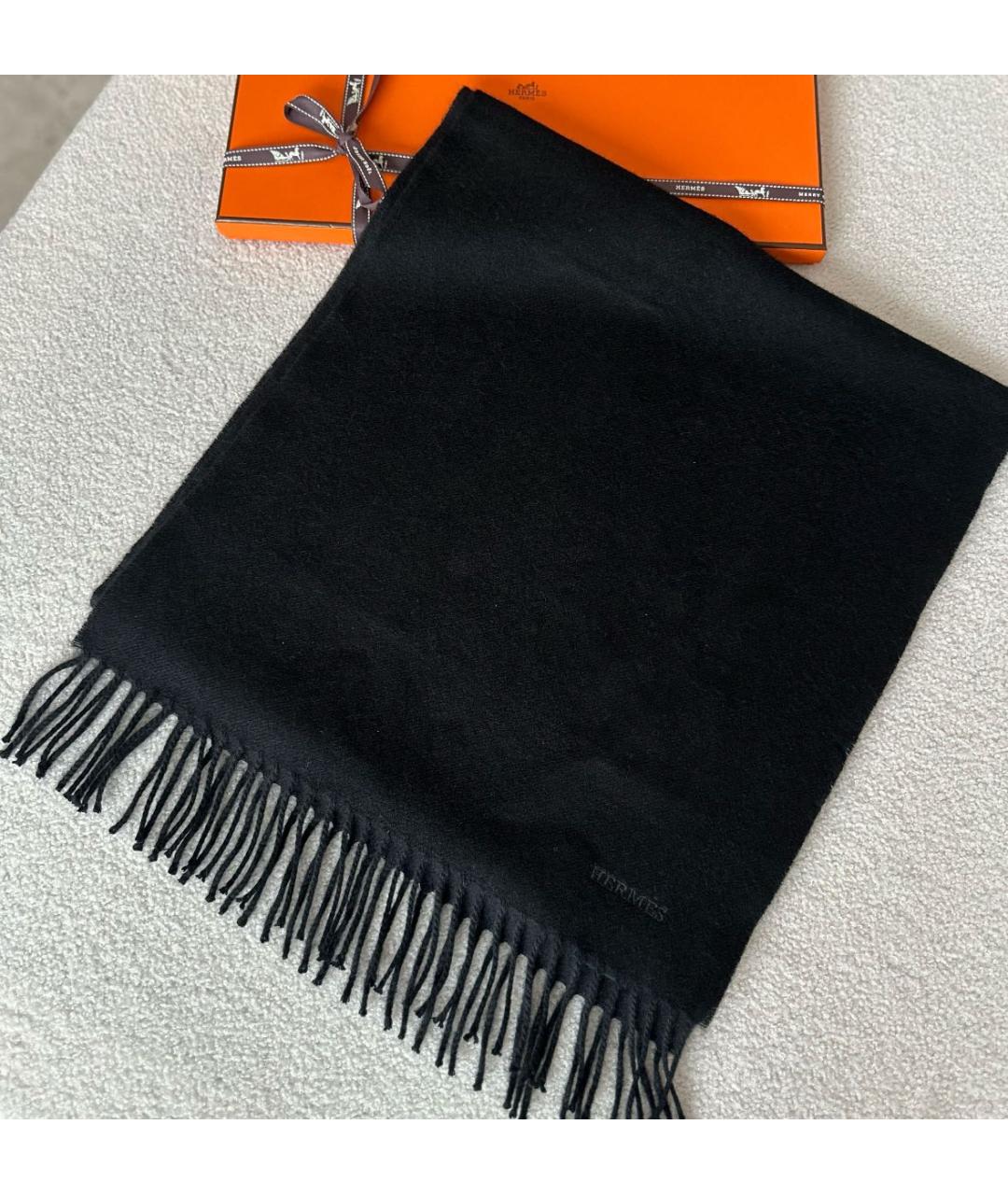 HERMES Черный кашемировый шарф, фото 2