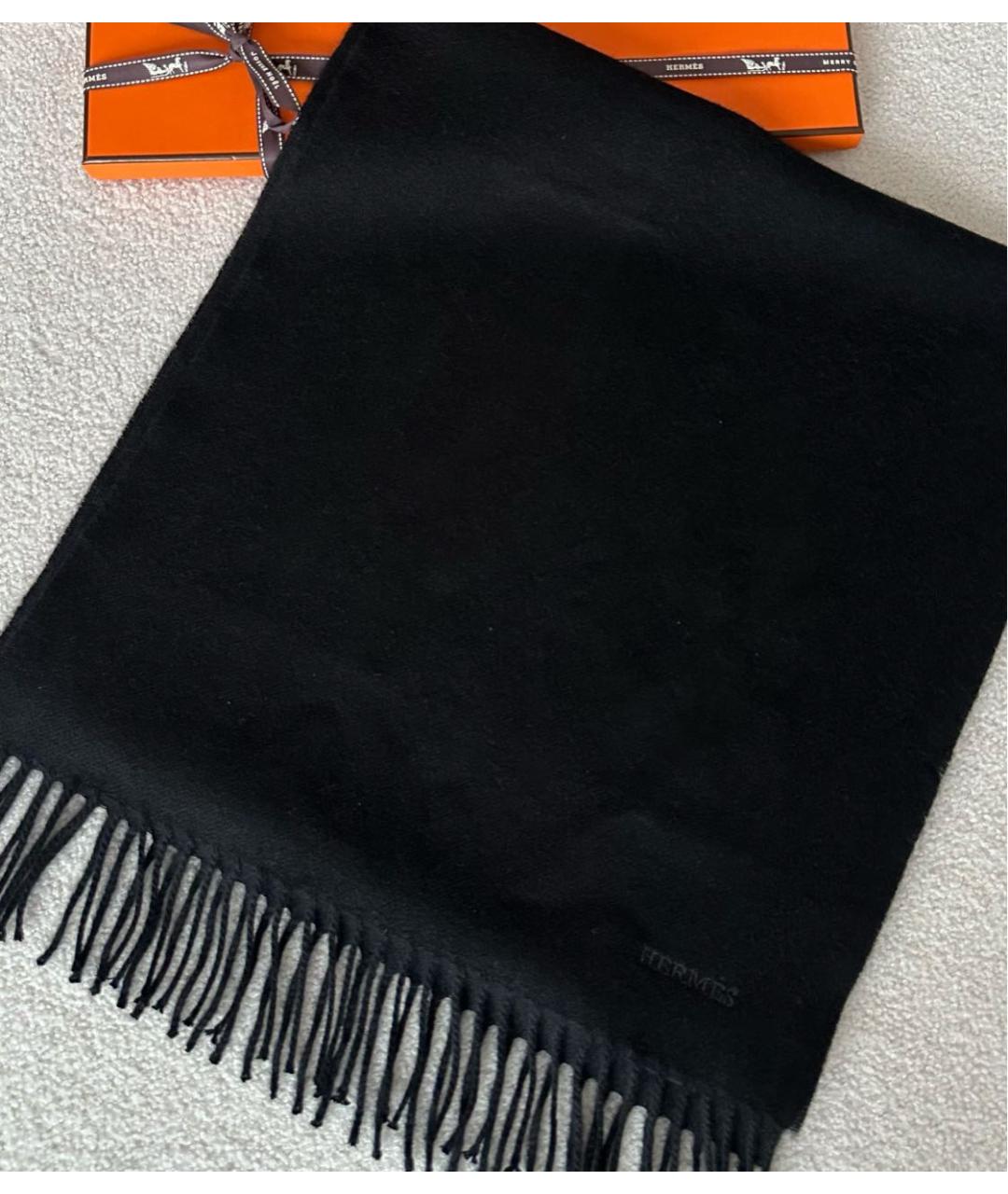 HERMES Черный кашемировый шарф, фото 3