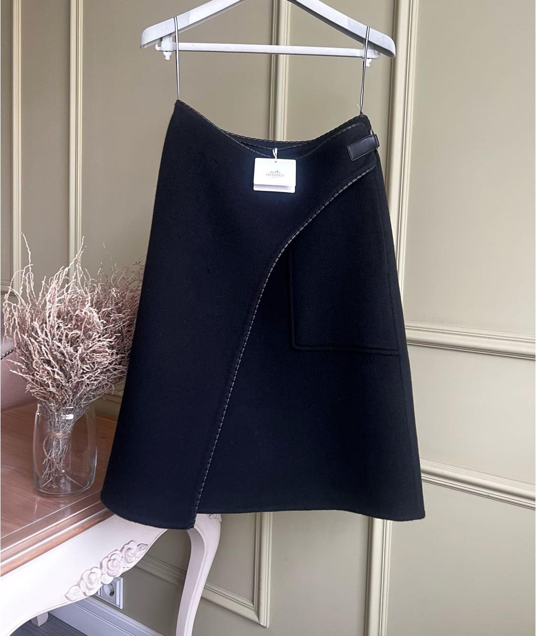 HERMES Черная кашемировая юбка миди, фото 9