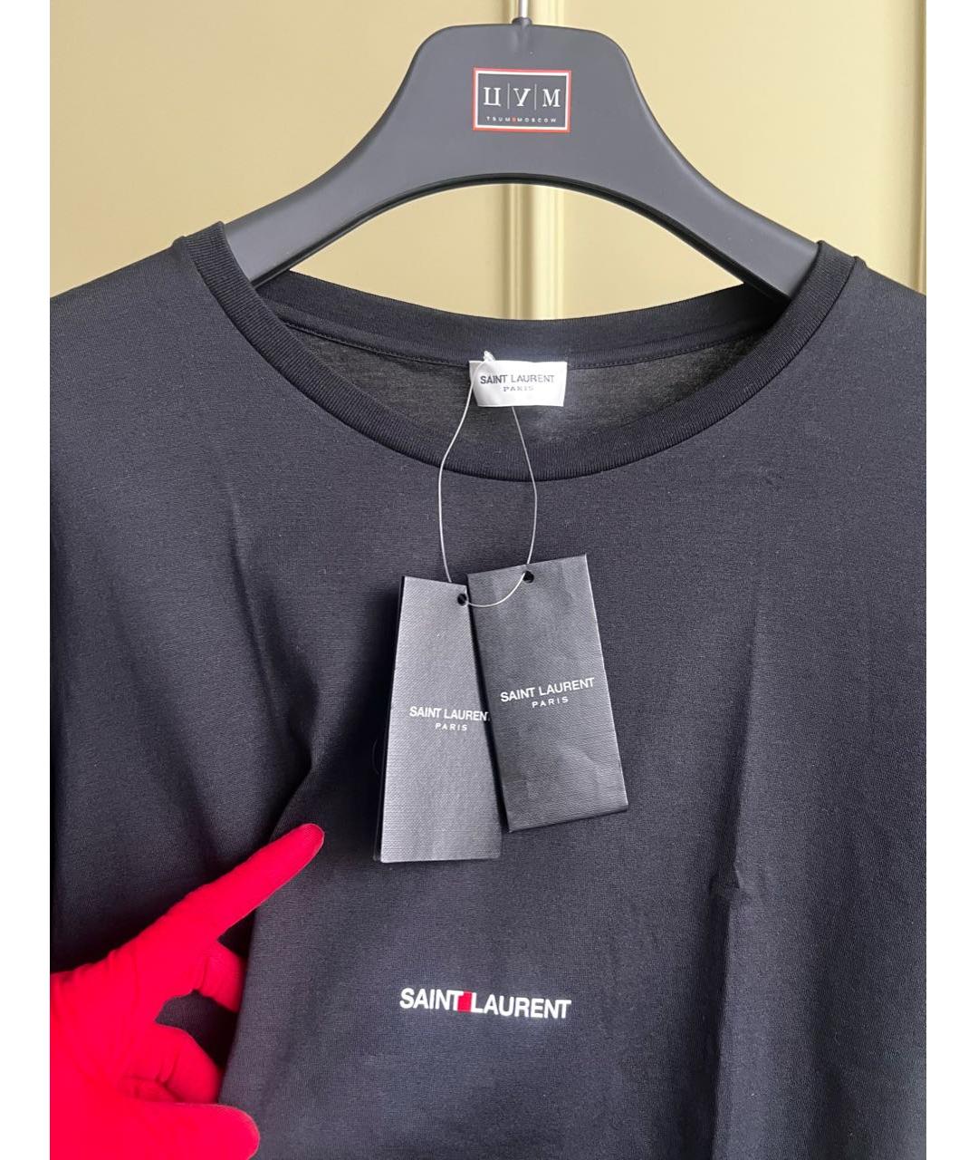 SAINT LAURENT Черная хлопковая футболка, фото 2